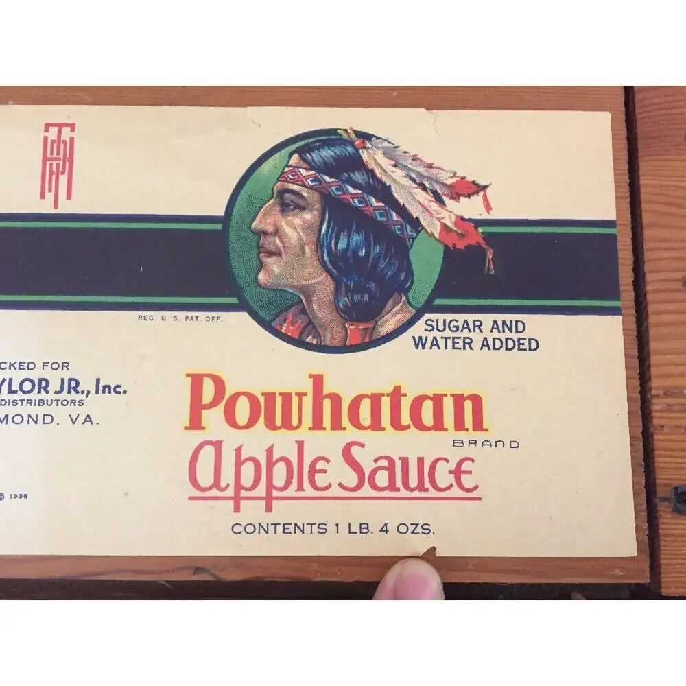 Vintage 1938 HP Taylor Powhatan Apple Sauce Richmond Virginia Canned Food Label